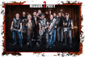 Mission:2Party Bandfoto im Rock-Outfit auf der Bühne